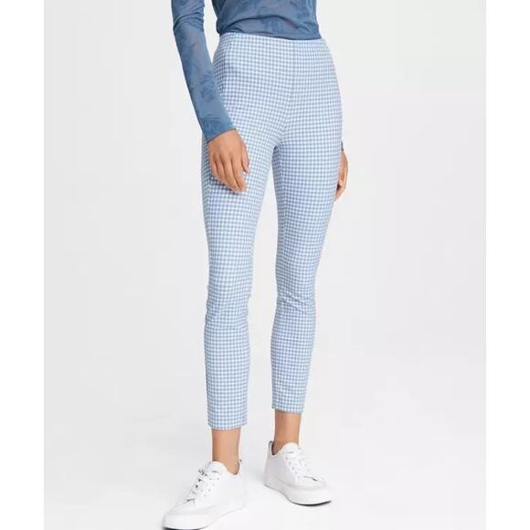 Rag & Bone Simone Crop Pants Size 0 Blue White Gingham Check High-Rise Stretch - Picture 1 of 9